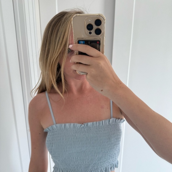 Baby Blue Ruched Tube Top w/ Optional Tie - Picture 6 of 7